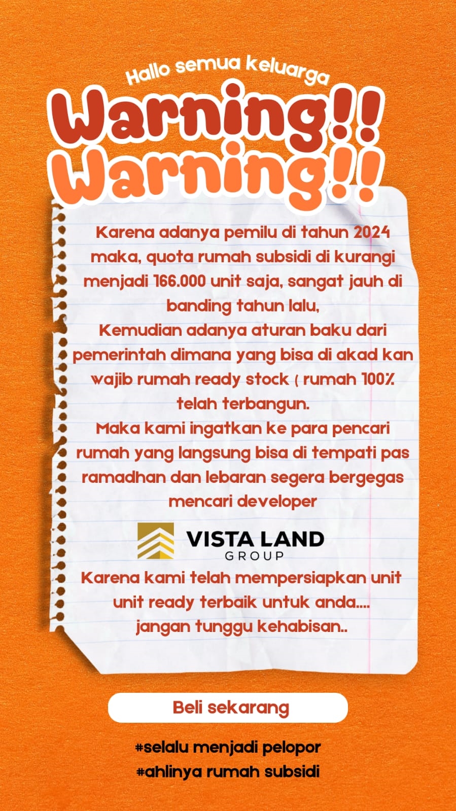 Tahun 2024, Kuota Rumah Subsidi Turun Jadi 166.000 Unit Vista Land Group